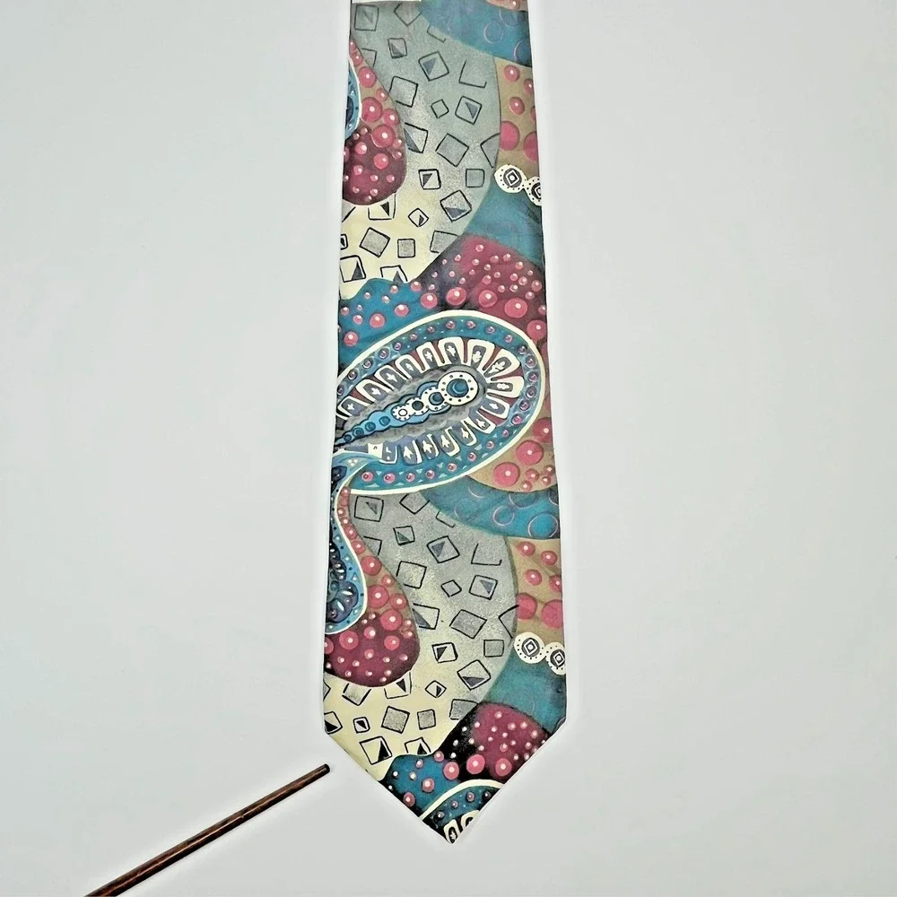 Monsieur Givenchy Silk Men's Necktie Abstract Geometric Artsy Mixed Shapes *Flaw